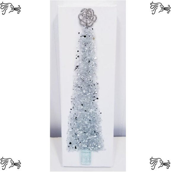 Crushed Glass & Resin Christmas Tree Snowman Winter Art Picture Wall Decor Home - Picture 3 of 5